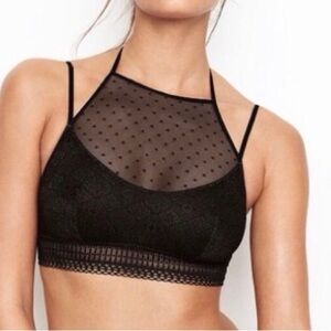 Victoria’s Secret high neck mesh dot and lace black bralette xs